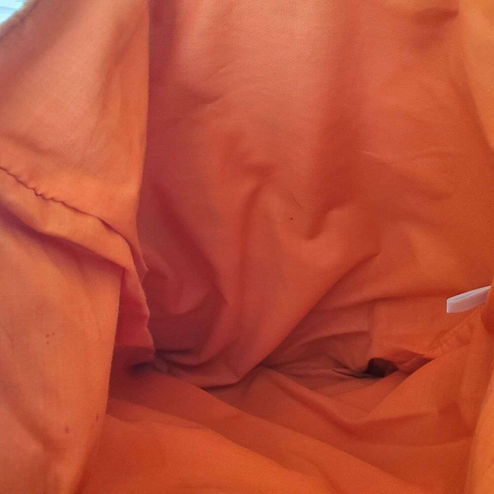 Vintage Orange Brocade Bamboo Handle Bag Gold Metallic Fan Floral Tote Handbag - Picture 15 of 16